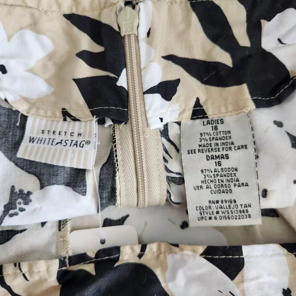 Vintage Y2K Black White Khaki Floral Cotton Wrap Mini Skirt Resort Coastal 14